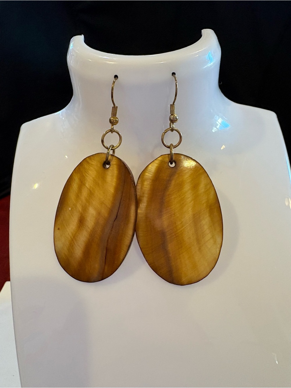 Never Use Vintage Natural Mother of Pearl / Horn Large Oval Dangle Earrings